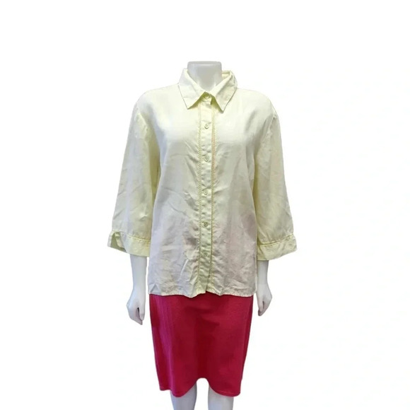 Emma James  100% Linen Pale Yellow Button Down Blouse Top Size 20W - Picture 1 of 11